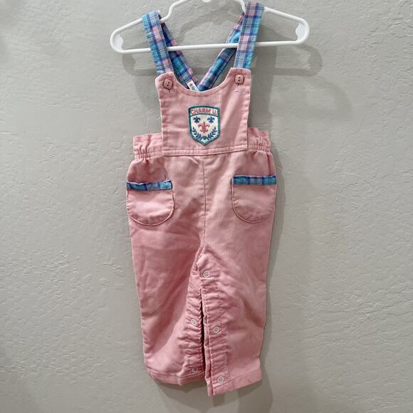 Health-Tex Vintage Pink Corduroy Plaid Overalls - Picture 1 of 9